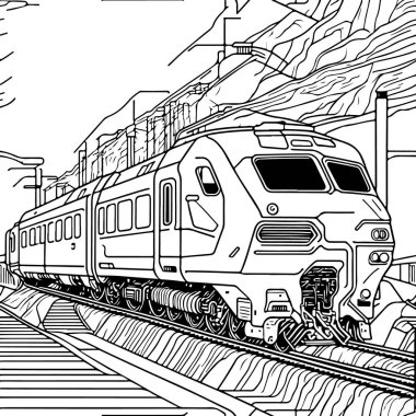 Vector Line sanat treni hareket halinde. Tren Çizgisi Çizim Sanatı.