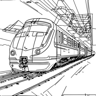 Vector Line sanat treni hareket halinde. Tren Çizgisi Çizim Sanatı.