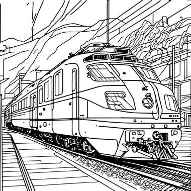 Vector Line sanat treni hareket halinde. Tren Çizgisi Çizim Sanatı.