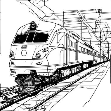 Vector Line sanat treni hareket halinde. Tren Çizgisi Çizim Sanatı.