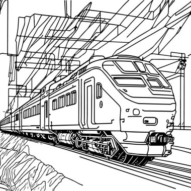 Vector Line sanat treni hareket halinde. Tren Çizgisi Çizim Sanatı.