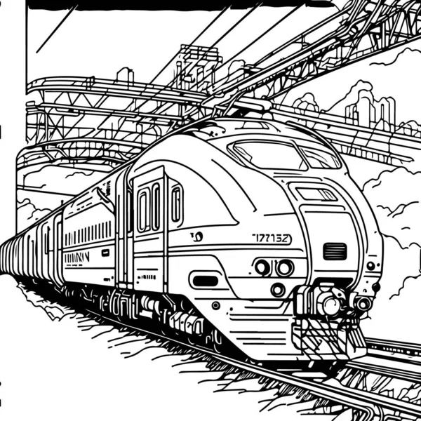 Vector Line Sanat Treni Hareket Halinde Tren Çizgisi Çizim Sanatı — Stok Vektör