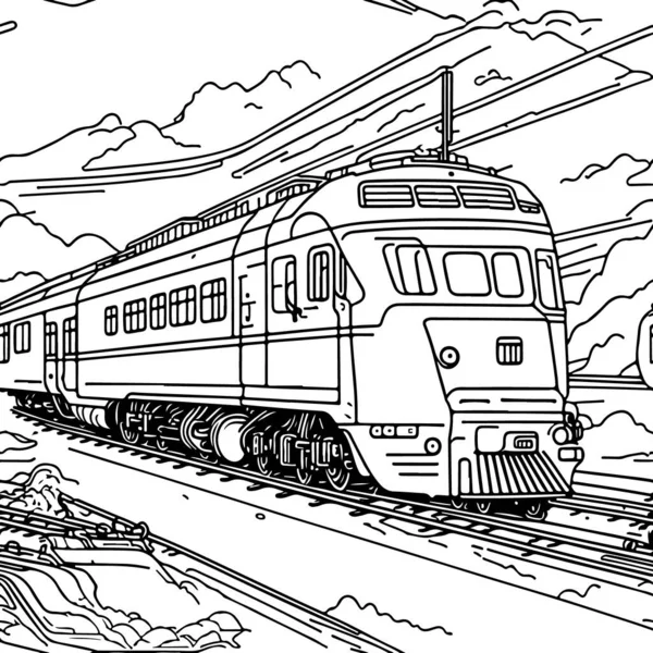 Поезд Векторной Линии Движении Трейн Лайн Рисование Клип Арт — стоковый вектор