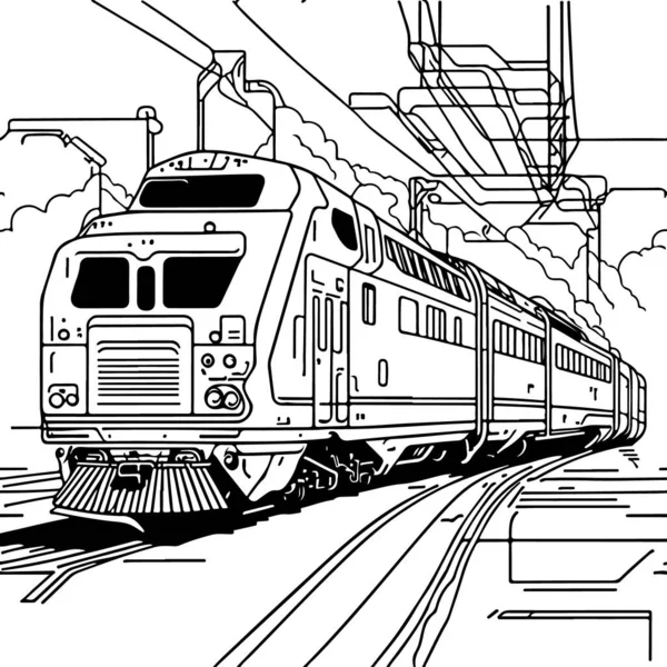 Векторна Лінія Арт Потяг Русі Залізнична Лінія Кліпарт Мистецтво — стоковий вектор