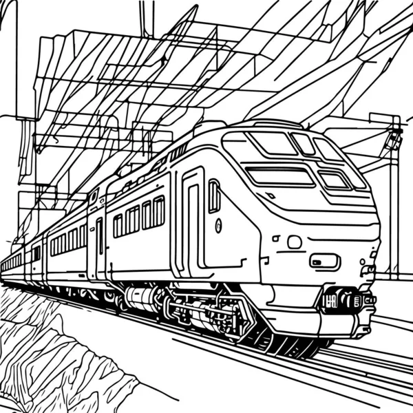 ベクトル ライン アートの列車が動いてる 鉄道線図面クリップアート — ストックベクタ