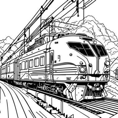 Vector Line sanat treni hareket halinde. Tren Çizgisi Çizim Sanatı.