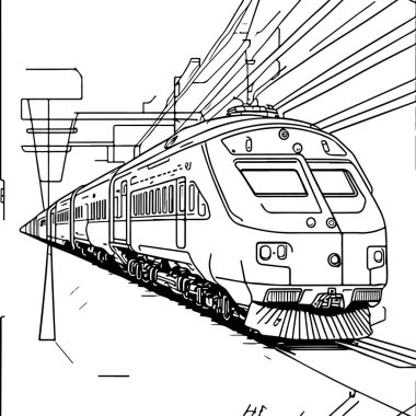 Vector Line sanat treni hareket halinde. Tren Çizgisi Çizim Sanatı.