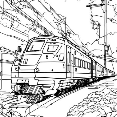 Vector Line sanat treni hareket halinde. Tren Çizgisi Çizim Sanatı.