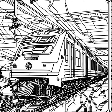 Vector Line sanat treni hareket halinde. Tren Çizgisi Çizim Sanatı.