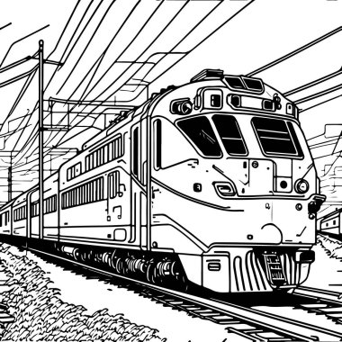 Vector Line sanat treni hareket halinde. Tren Çizgisi Çizim Sanatı.