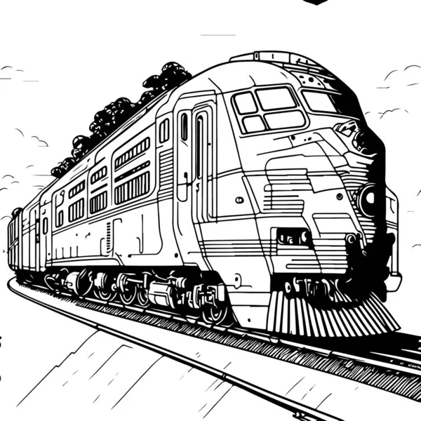 ベクトル ライン アートの列車が動いてる 鉄道線図面クリップアート — ストックベクタ