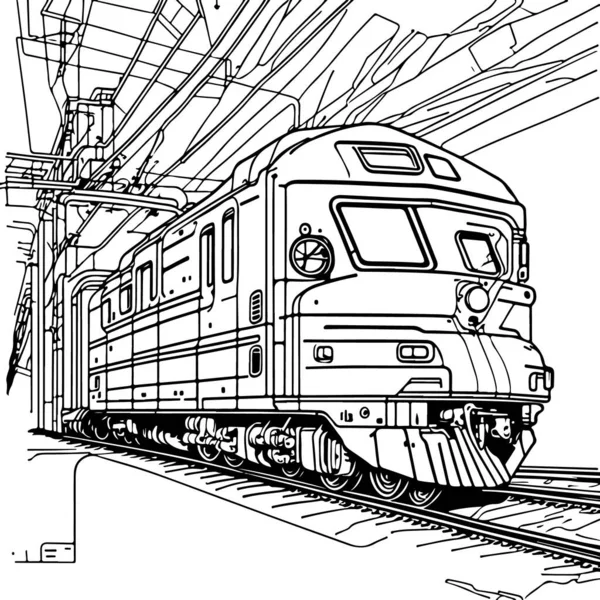 Vector Line Sanat Treni Hareket Halinde Tren Çizgisi Çizim Sanatı — Stok Vektör