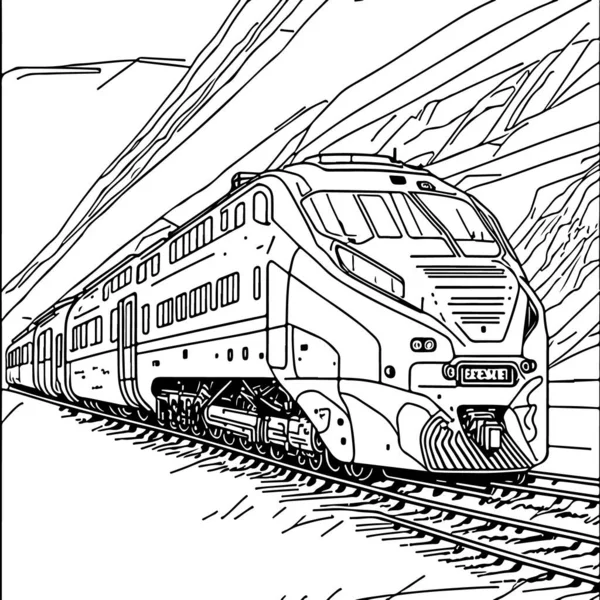 Tren Arte Línea Vectorial Movimiento Línea Tren Dibujo Clip Art — Vector de stock