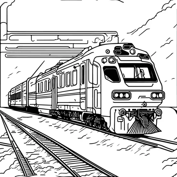 Jalur Vektor Kereta Seni Bergerak Seni Gambar Garis Kereta Api - Stok Vektor