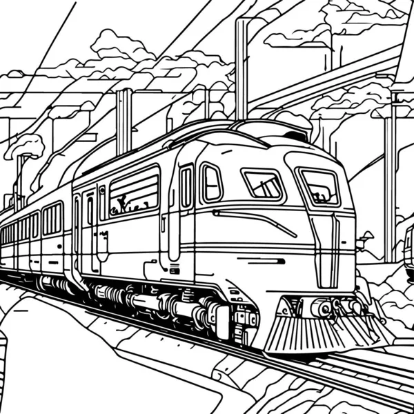 Pociąg Artystyczny Linii Wektorowej Ruchu Linia Kolejowa Drawing Clip Art — Wektor stockowy