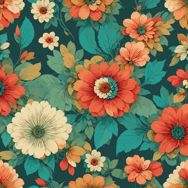 Πολύχρωμο Φόντο Floral Εκτύπωσης Επίπεδη Αφηρημένη Πολύχρωμο Λουλούδι Μοτίβο Πίντα — Διανυσματικό Αρχείο