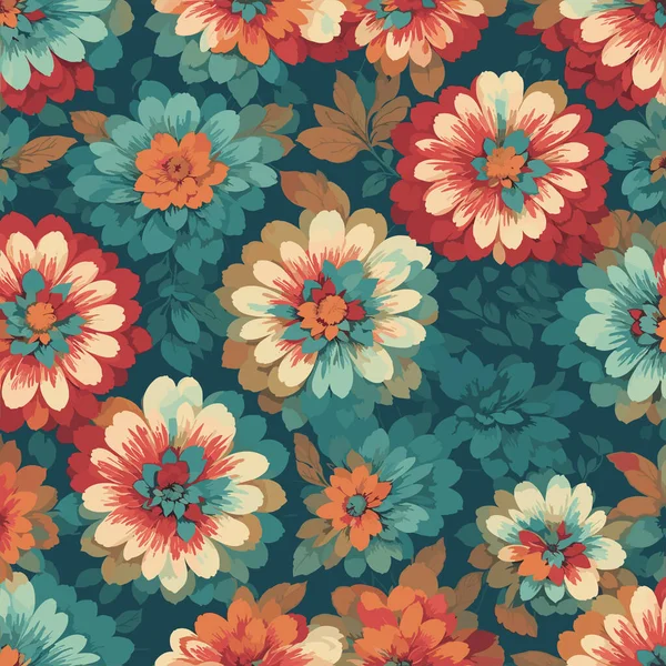 Kleurrijke Bloemenprint Achtergrond Platte Abstracte Kleurrijke Bloem Pint Patroon Naadloos — Stockvector
