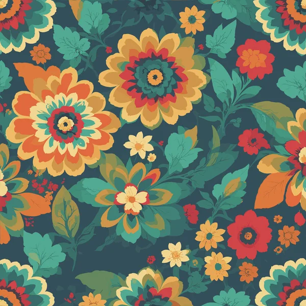Renkli Çiçek Desenli Arka Plan Düz Soyut Renkli Çiçek Pint — Stok Vektör
