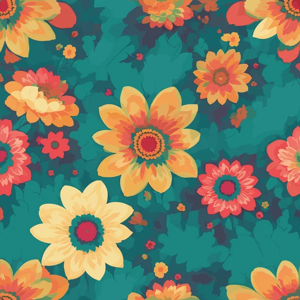 Bunte Blumendruck Hintergrund Nahtloses Blumenmuster Mit Hellem Muster — Stockvektor
