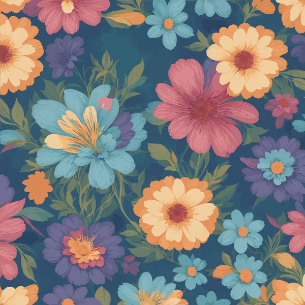 Kleurrijke Bloemenprint Achtergrond Naadloos Bloemenpatroon Met Helder Patroon — Stockvector