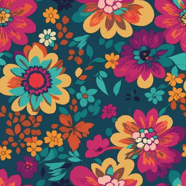 Kleurrijke Bloemenprint Achtergrond Naadloos Bloemenpatroon Met Helder Patroon — Stockvector
