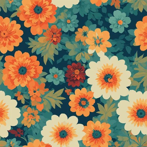 Renkli Çiçek Desenli Arka Plan Düz Soyut Renkli Çiçek Pint — Stok Vektör
