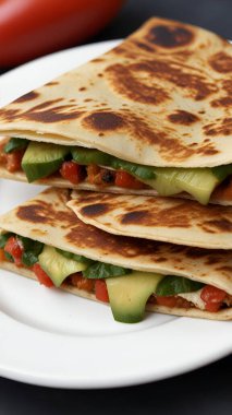 Dikey arkaplanda Meksika quesadilla yemeği.