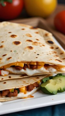 Dikey arkaplanda Meksika quesadilla yemeği.