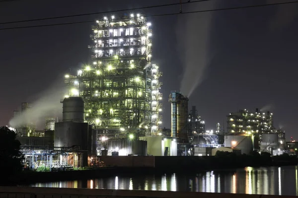 Widok Nocny Zakładu Chemicznego Kawasaki Japonia — Zdjęcie stockowe