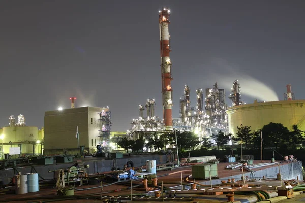 Nachtzicht Olieplant Kawasaki Japan — Stockfoto