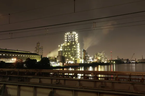 Nachtzicht Van Chemische Fabriek Kawasaki Japan — Stockfoto