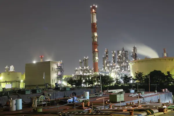 Night View Oil Plant Kawasaki Japan Stock Photo