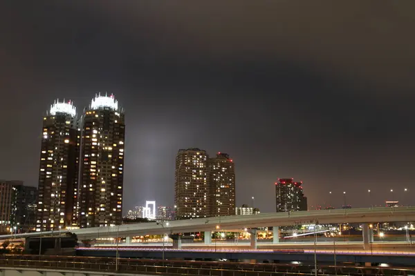 Vista Noturna Dos Apartamentos Rodovias Odaiba Tóquio Japão — Fotografia de Stock