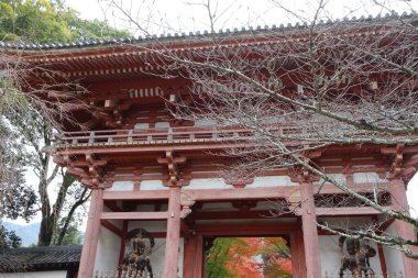 Nio kapısı ve sonbahar yaprakları Daigoji Tapınağı, Kyoto, Japonya