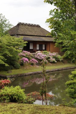 Katsura İmparatorluk Konağı 'ndaki Shoi-ken ve Japon bahçesi, Kyoto, Japonya