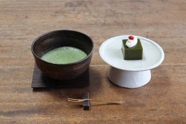 Matcha and Yokan (Japanese sweets) in Kyoto, Japan clipart