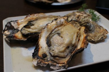 Japon mutfağı: Miyajima, Hiroşima, Japonya 'da ızgara istiridye.