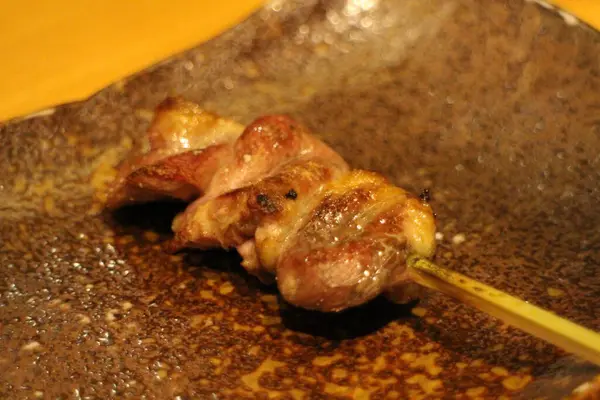 stock image Nagoya cochin (premium chicken) Yakitori: hatsu (chicken heart) in Nagoya, Japan