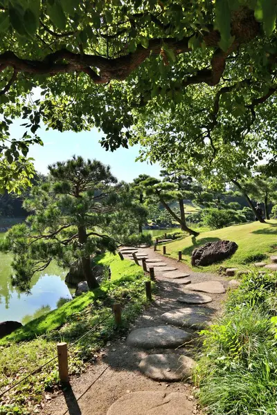 Kiyosumi Bahçesi, Tokyo, Japonya 'da basamak taşları