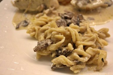 İtalyan mutfağı: Katar, Doha 'da kremalı mantar soslu fusilli makarna