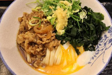 Tokyo, Japonya 'da sığır eti ve onsen tamago BK udon noodle.