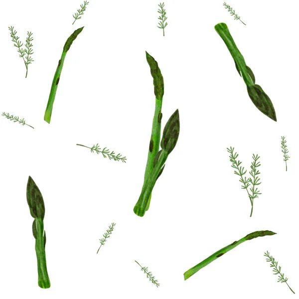 Green Asparagus Rosemary Seamless Pattern Any Print Endless Pattern Print — Stock Photo, Image