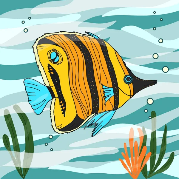 One Fish Hand Drawn Sea Life Elements Sea Animals Illustration — Stock Photo, Image