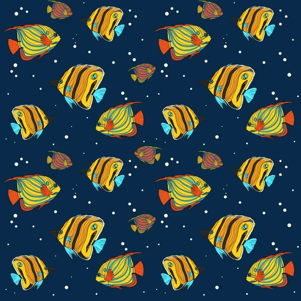 Fish Seamless Pattern Collection Hand Drawn Cute Fishes Flat Style — Stock Photo, Image