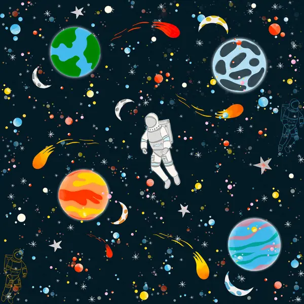 space with astronaut pattern print. Space galaxy constellation seamless print pattern can be used for textile, zodiac star yoga mat, phone case