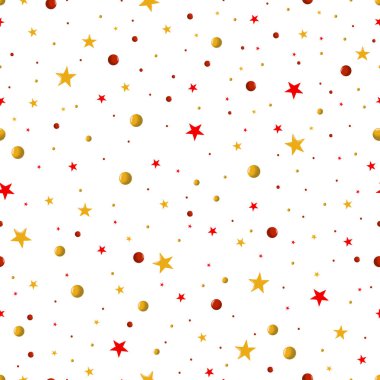 Şirin arka planda renkli benekli ve yıldızsız desenler. Hafif bir geri dönüş. Çocuk geçmişi, kağıt üstüne tekstil basmak için. beyaz arka plan