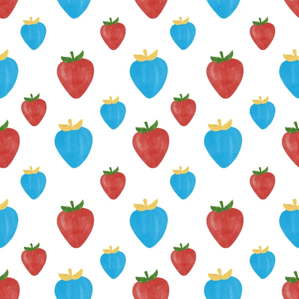 seamless pattern with fruits. This image features a playful and vibrant pattern of illustrated strawberries with a simplistic design, set against a clean white backdrop