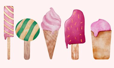 Beş çeşit dondurma. İlki çubukta meyve şerbeti, parlak renkleri ve doğal bir tadı var. Çilek ve vanilya. Taze böğürtlen ve nane ile tamamlanmış. Üçüncüsü ise içinde çikolata ve karamel olan bir fincan dondurma.