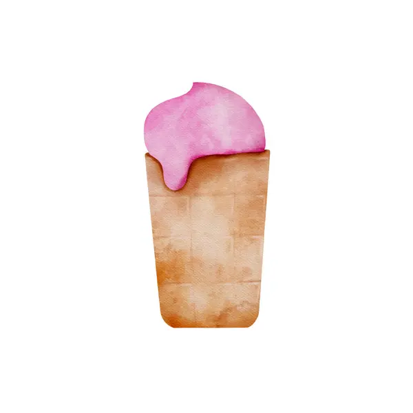 waffle cup ice cream in watercolor style