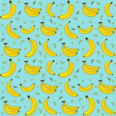 Mavi arka planda sarı muz deseni. Parmak izi için kusursuz muz deseni elbise, hediye kağıdı, tekstil için olabilir.